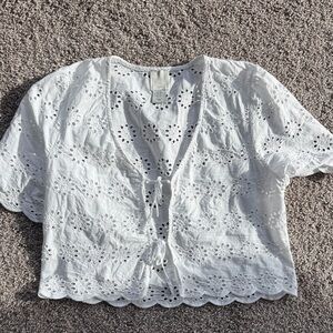 Joie White Eyelet Lace Blouse